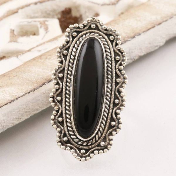 Alternate image for Ornate Black Onyx Cabochon Sterling Silver Cocktail Ring Magnificence in Black