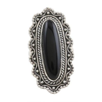 Alternate image for Ornate Black Onyx Cabochon Sterling Silver Cocktail Ring Magnificence in Black