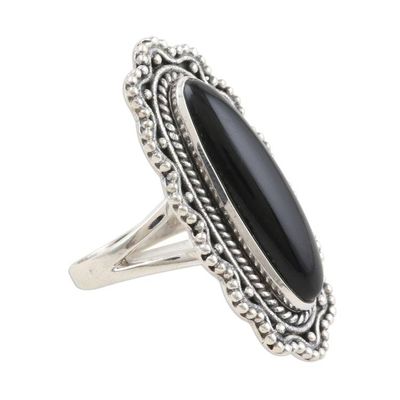 Alternate image for Ornate Black Onyx Cabochon Sterling Silver Cocktail Ring Magnificence in Black