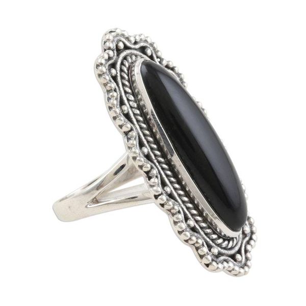 Alternate image for Ornate Black Onyx Cabochon Sterling Silver Cocktail Ring Magnificence in Black