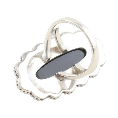 Alternate image for Ornate Black Onyx Cabochon Sterling Silver Cocktail Ring Magnificence in Black