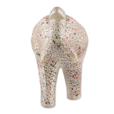Alternate image for Silver Papier Mache Elephant Sculpture with Floral Motifs Silver Bloom Trunk