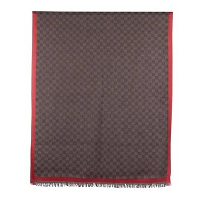 Alternate image for Checkerboard-Patterned Wool Shawl with Red Border and Fringe Checkered Delight