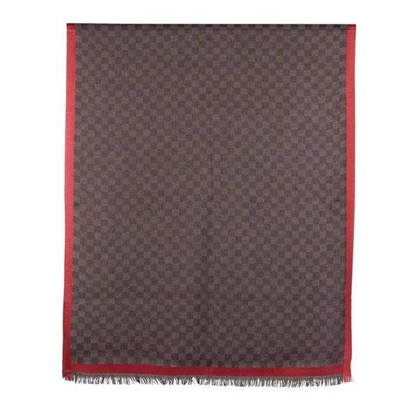 Alternate image for Checkerboard-Patterned Wool Shawl with Red Border and Fringe Checkered Delight