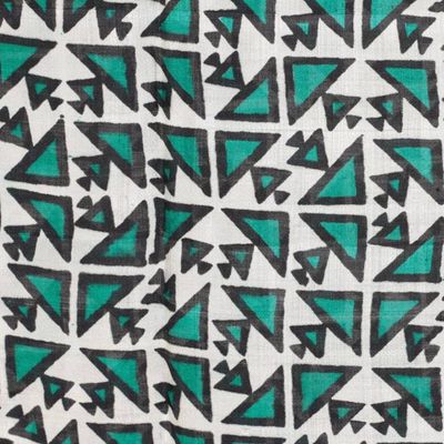 Alternate image for Geometric-Themed Handwoven Silk Shawl in Green Ivory Black Geometric Glory