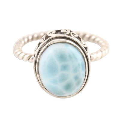 Alternate image for Oval Larimar Cabochon Sterling Silver Ring Endless Summer Sky