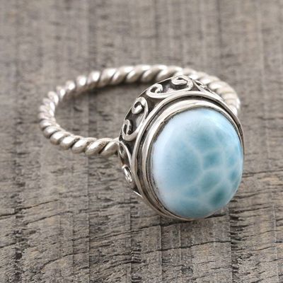 Alternate image for Oval Larimar Cabochon Sterling Silver Ring Endless Summer Sky