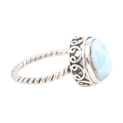 Alternate image for Oval Larimar Cabochon Sterling Silver Ring Endless Summer Sky