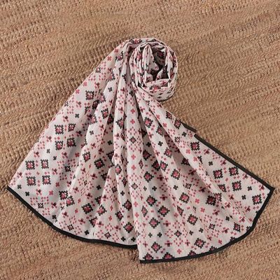 Alternate image for Geometric-Patterned 100 Cotton Scarf with Black Piping Linen Constellation