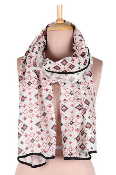 Alternate image for Geometric-Patterned 100 Cotton Scarf with Black Piping Linen Constellation