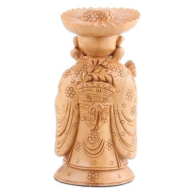 Alternate image for Wood Sculpture of a Smiling Budha Hand-Carved in India Laughing Budha