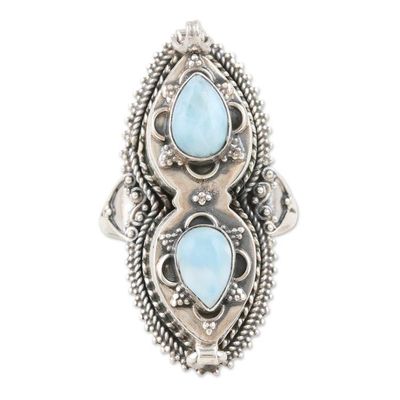 Primary image for Sterling Silver Locket Ring with Natural Larimar Stones Peace Treasure