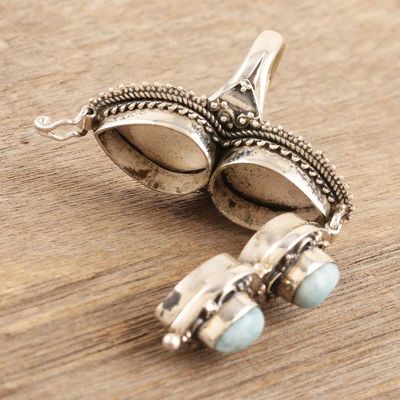 Alternate image for Sterling Silver Locket Ring with Natural Larimar Stones Peace Treasure