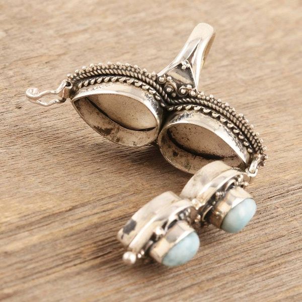 Alternate image for Sterling Silver Locket Ring with Natural Larimar Stones Peace Treasure