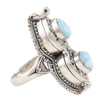 Alternate image for Sterling Silver Locket Ring with Natural Larimar Stones Peace Treasure