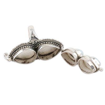 Alternate image for Sterling Silver Locket Ring with Natural Larimar Stones Peace Treasure