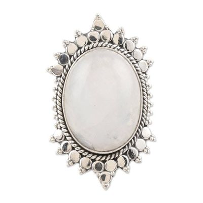 Alternate image for Sterling Silver and Rainbow Moonstone Cocktail Ring Misty Blaze