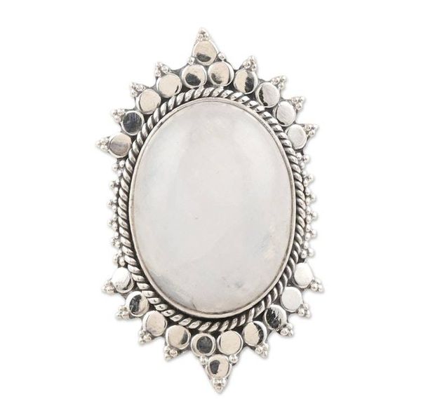 Alternate image for Sterling Silver and Rainbow Moonstone Cocktail Ring Misty Blaze