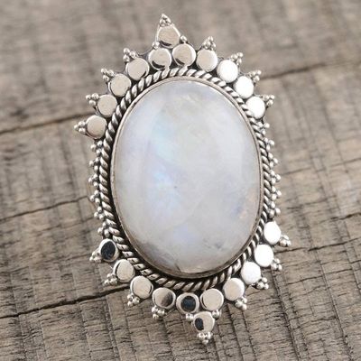 Alternate image for Sterling Silver and Rainbow Moonstone Cocktail Ring Misty Blaze