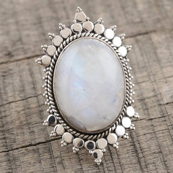 Alternate image for Sterling Silver and Rainbow Moonstone Cocktail Ring Misty Blaze