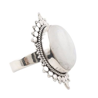 Alternate image for Sterling Silver and Rainbow Moonstone Cocktail Ring Misty Blaze