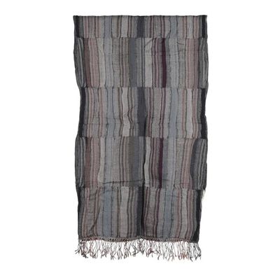 Alternate image for Striped Patchwork Fringed Woven Grey Brown Wool Shawl Evening Flair