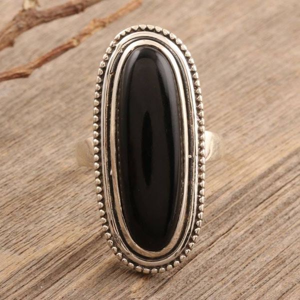Alternate image for Oval Black Onyx Cabochon Sterling Silver Cocktail Ring Midnight Bliss