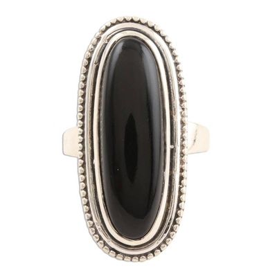 Alternate image for Oval Black Onyx Cabochon Sterling Silver Cocktail Ring Midnight Bliss