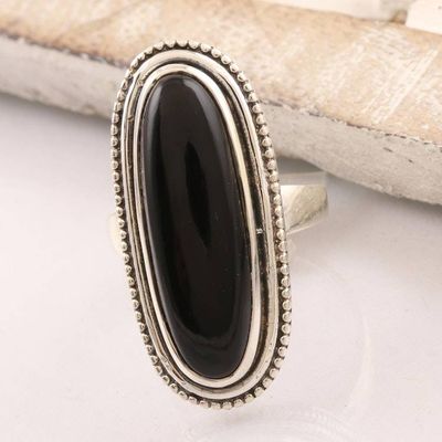 Alternate image for Oval Black Onyx Cabochon Sterling Silver Cocktail Ring Midnight Bliss