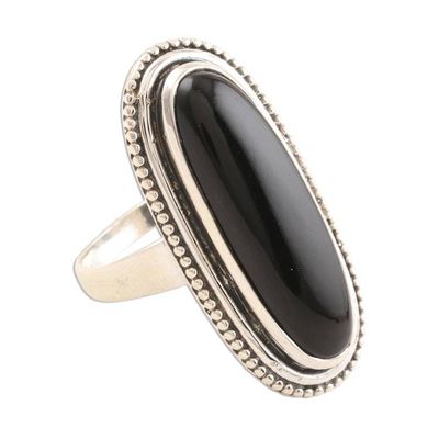 Alternate image for Oval Black Onyx Cabochon Sterling Silver Cocktail Ring Midnight Bliss