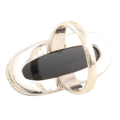 Alternate image for Oval Black Onyx Cabochon Sterling Silver Cocktail Ring Midnight Bliss