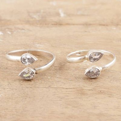 Primary image for Sterling Silver Toe Rings with Cubic Zirconia Stones Pair Luminous Nature