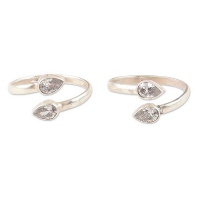 Alternate image for Sterling Silver Toe Rings with Cubic Zirconia Stones Pair Luminous Nature