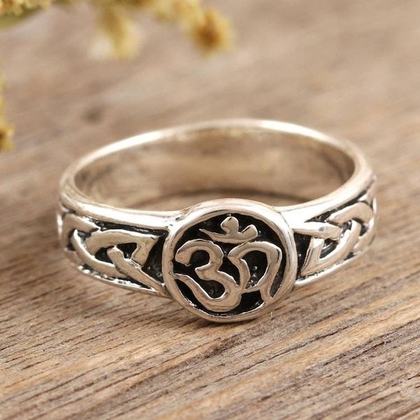 Alternate image for Sterling Silver Band Ring with Om Motif Entwined Universe