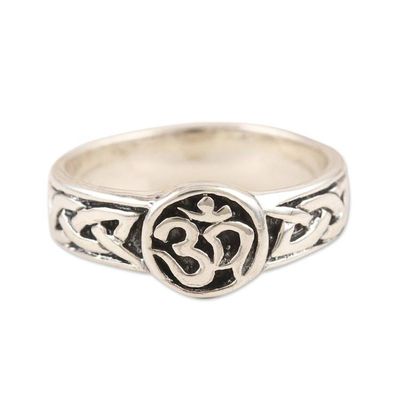 Alternate image for Sterling Silver Band Ring with Om Motif Entwined Universe