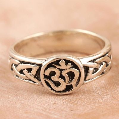 Alternate image for Sterling Silver Band Ring with Om Motif Entwined Universe