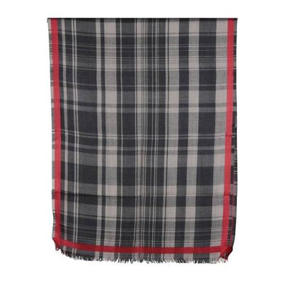 Alternate image for Checkered Plaid Tartan Fringed Wool Shawl with Red Borders Checkered Elegance