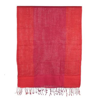 Alternate image for Textured Wool Shawl in Red Shades with Fringes from India Cherry Attraction