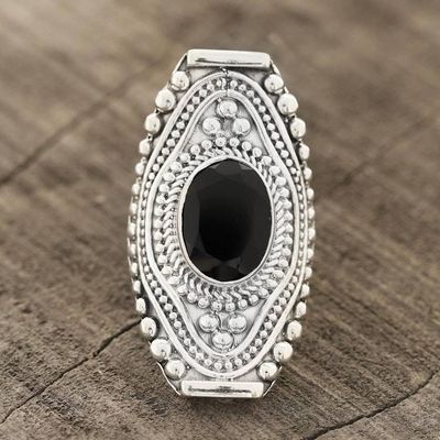Primary image for Patterned Onyx Cocktail Ring from India Midnight Style