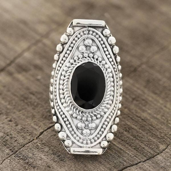 Alternate image for Patterned Onyx Cocktail Ring from India Midnight Style