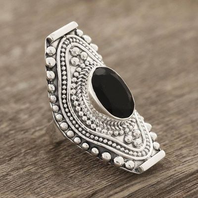 Alternate image for Patterned Onyx Cocktail Ring from India Midnight Style