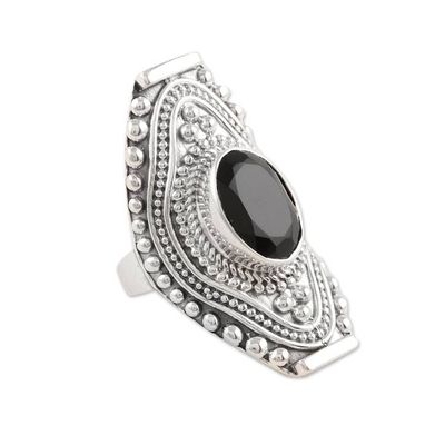 Alternate image for Patterned Onyx Cocktail Ring from India Midnight Style