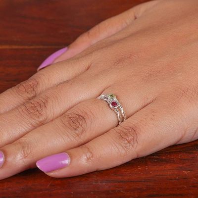 Alternate image for Ruby Peridot Sterling Silver Stacking Solitaire Rings Pair Dual Allure