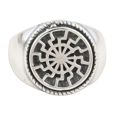Alternate image for Mens Sterling Silver Signet Ring with Mandala Motif Creative Mandala
