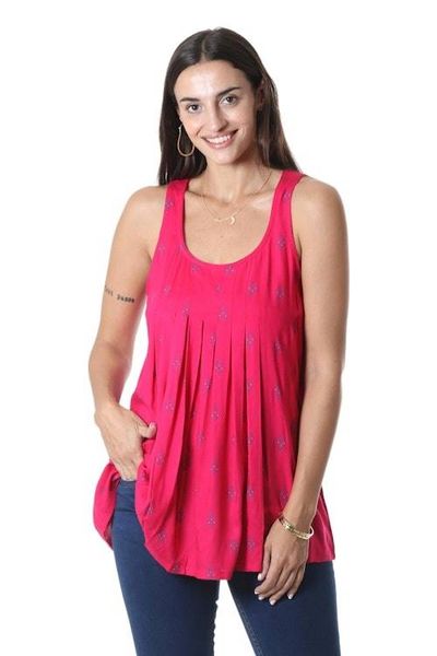 Alternate image for Screen Printed Pink Rayon Sleeveless Blouse from India Ruby My Dear