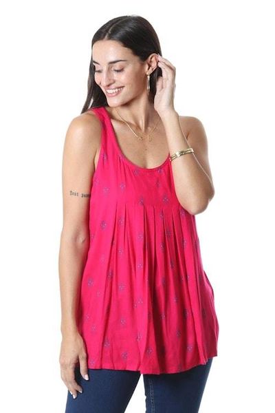 Alternate image for Screen Printed Pink Rayon Sleeveless Blouse from India Ruby My Dear