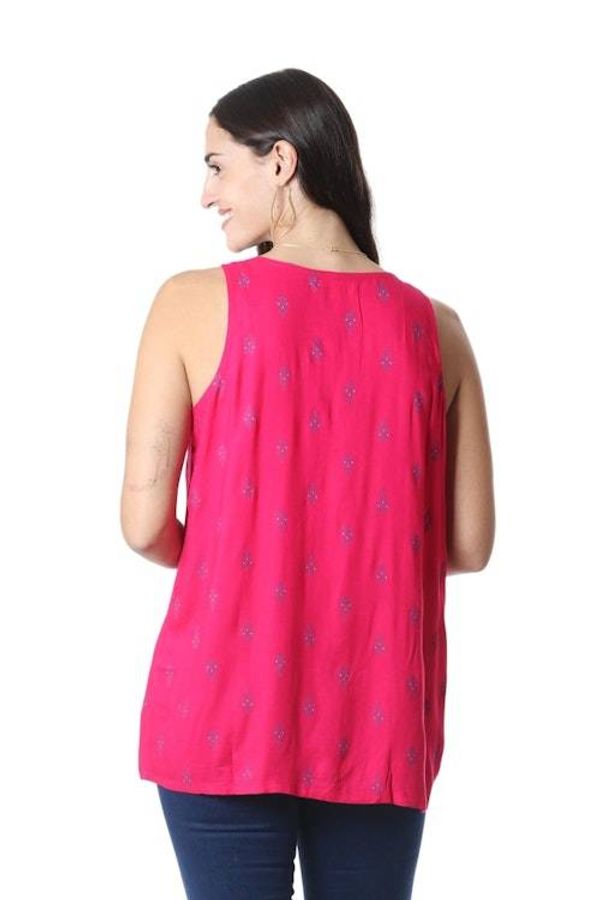 Alternate image for Screen Printed Pink Rayon Sleeveless Blouse from India Ruby My Dear