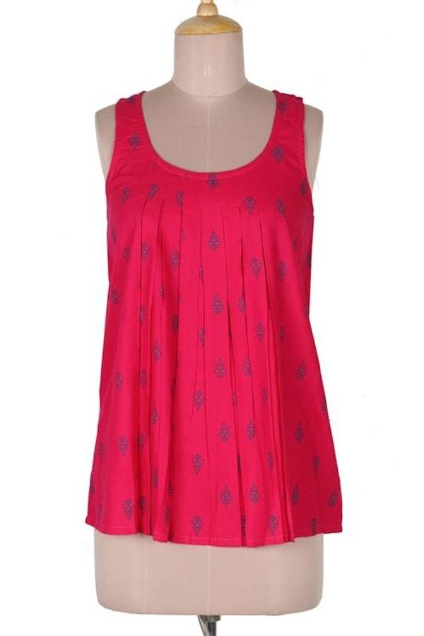 Alternate image for Screen Printed Pink Rayon Sleeveless Blouse from India Ruby My Dear