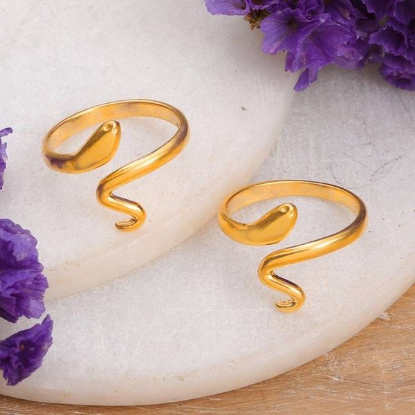 Alternate image for Pair of 22k Gold-Plated Sterling Silver Snake Wrap Rings Snake Divinity