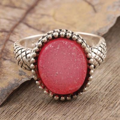 Primary image for Round Drusy Cabochon Sterling Silver Ring Sparkling Pink
